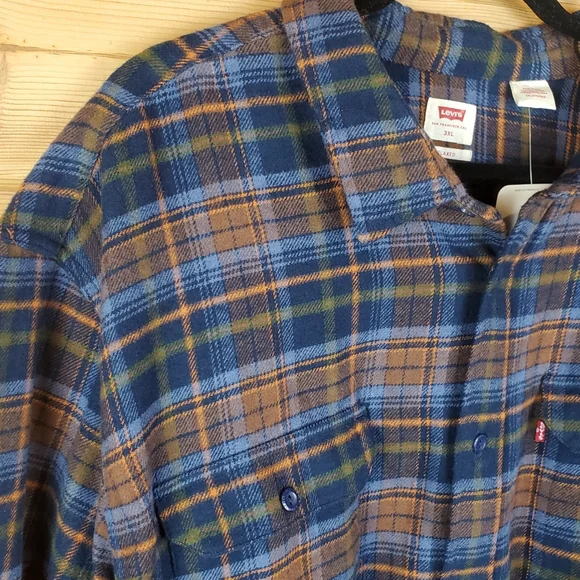 Levi's Relaxed Fit Blue and Brown Plaid Button Up Heavy Shirt Size 3XL - Picture 3 of 8